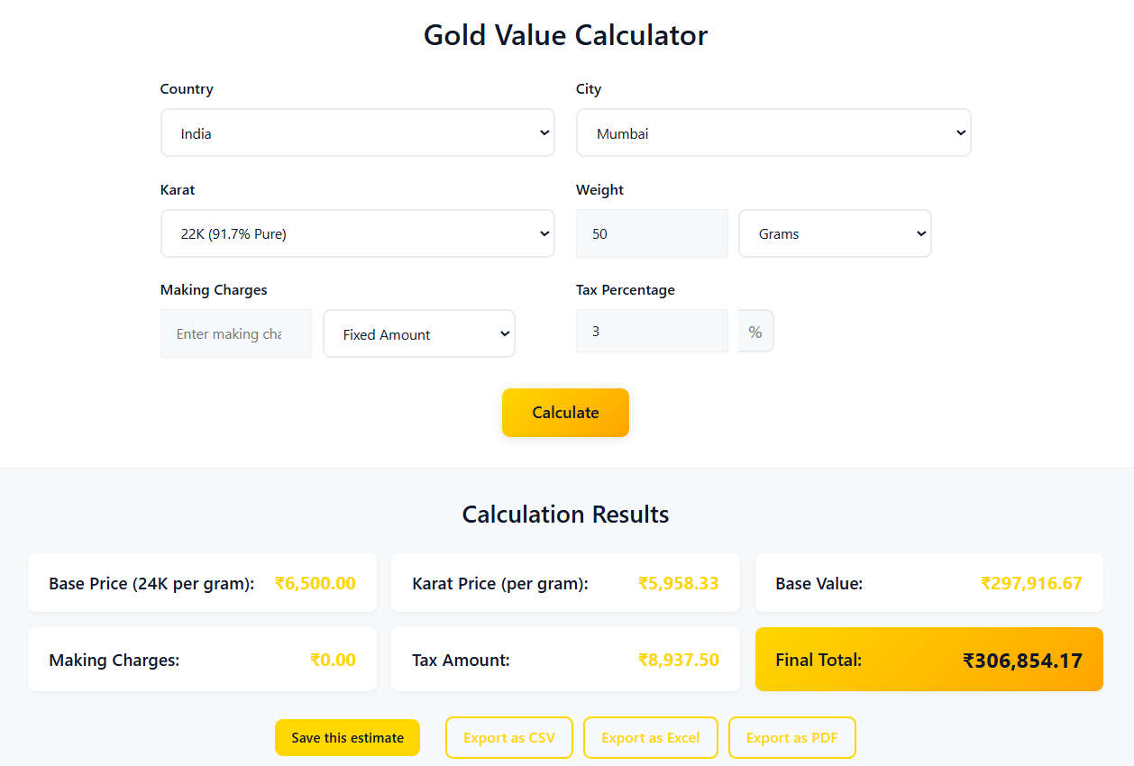Silver and Gold Calculator